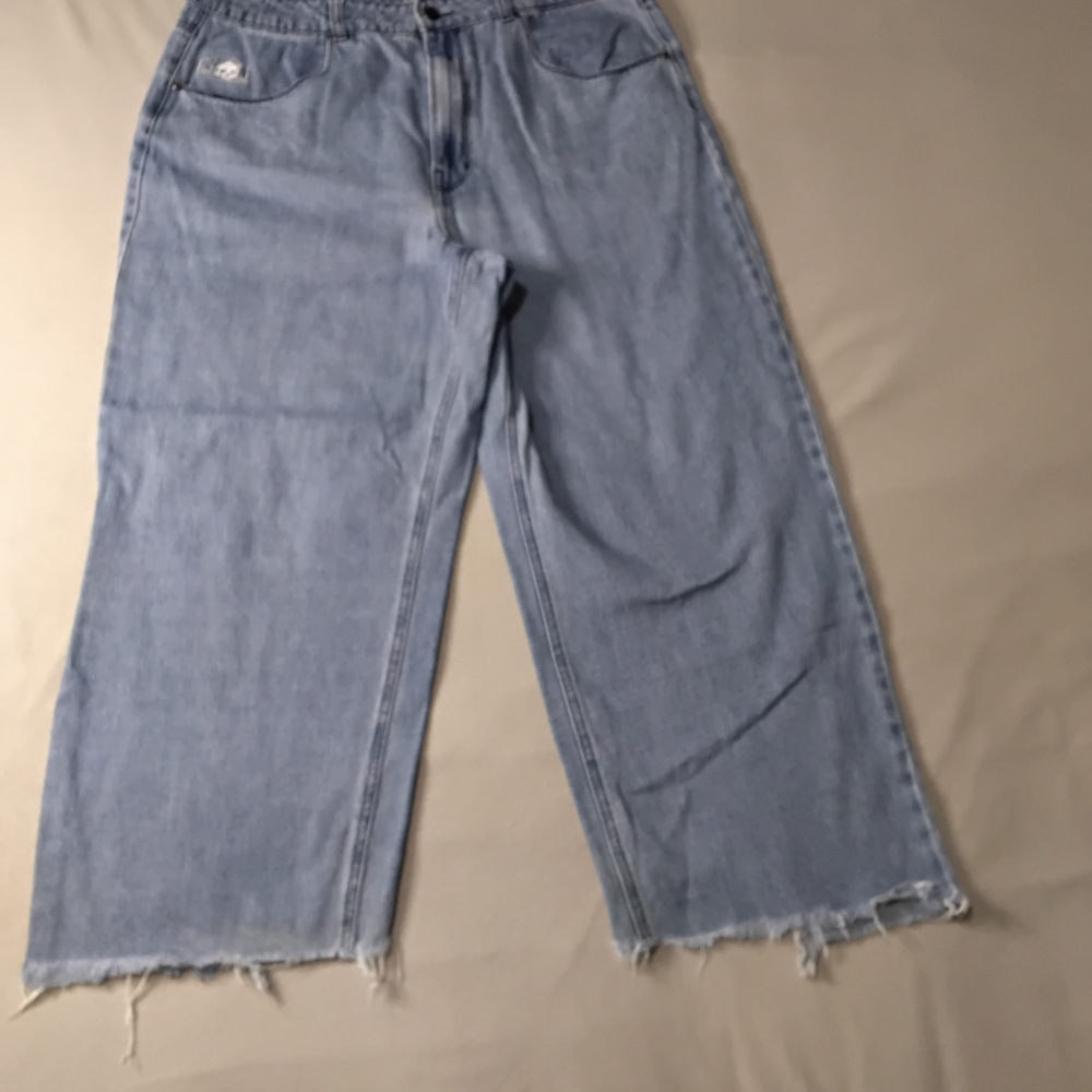 Lurking Class Womens Sz 16 Casual Light Blue Wide-Leg Jeans High Rise Frayed Hem